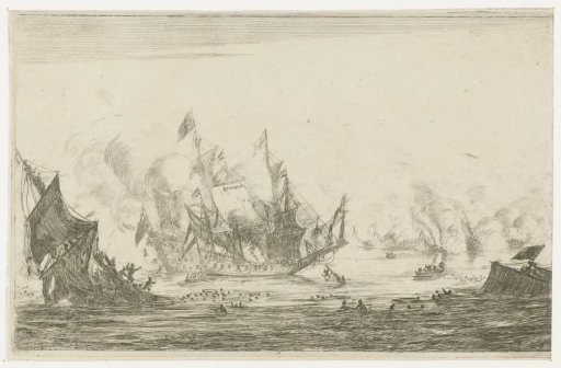 Naval battle with a sinking ship