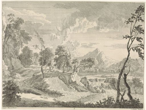 Hilly landscape with waterfall