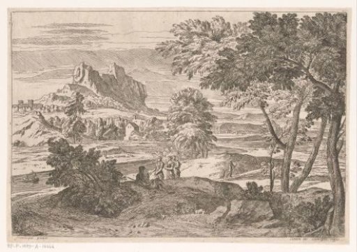 Arcadian landscape with figures and rabbits