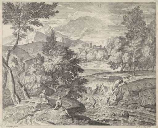 Arcadian Landscape with Two Figures by a Waterfall