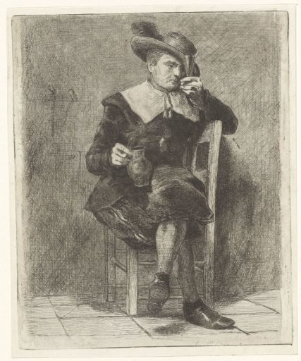 Man with jug and glass on a chair