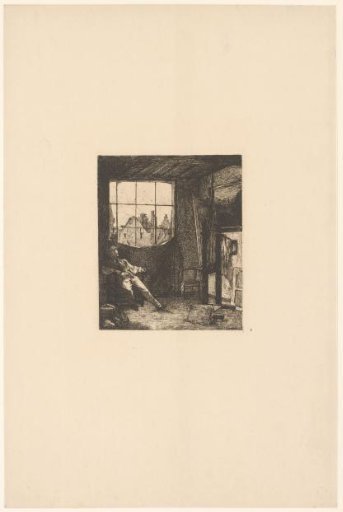 Painter viewing his work in his studio
