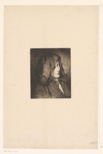 Head of an old woman with a hood