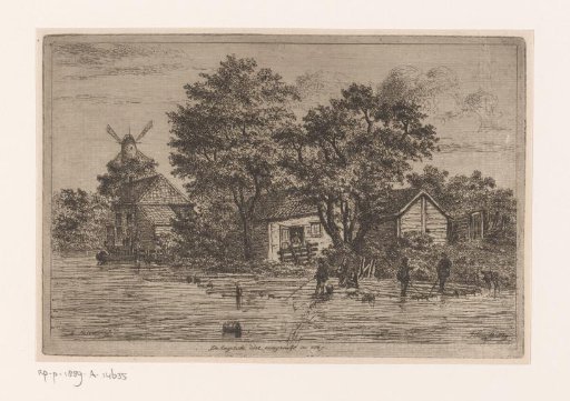 View of the English Embankment in Antwerp where Logs are Being Collected, with Buildings and a Mill in the Background