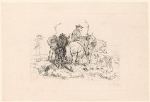 Hunter with two shot deer over two ponies