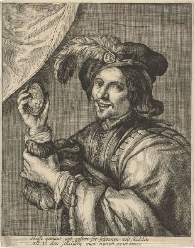 Man holding a miniature portrait