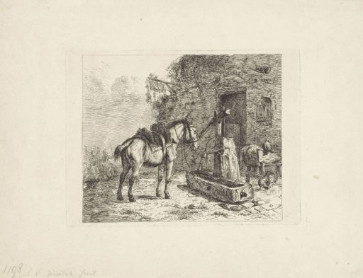 Horse in front of an inn