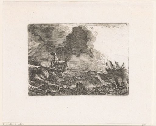 Ships in a storm at sea, a ship stranded on the rocks