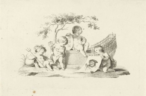 Four putti with a portrait of Adam Silo