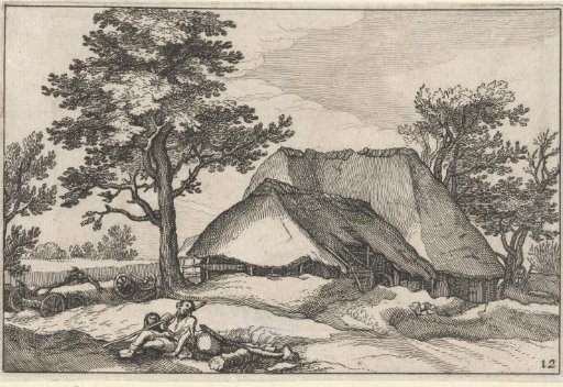 Farmhouse and shepherd with his dog