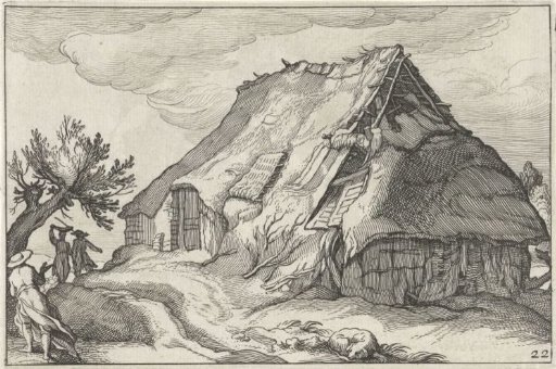 Farmhouse with a collapsed thatched roof