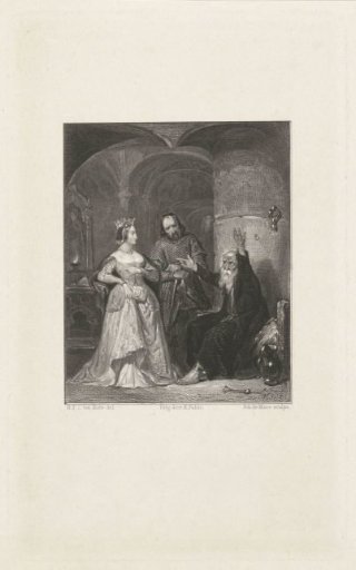 Crowned lady beside a chained man