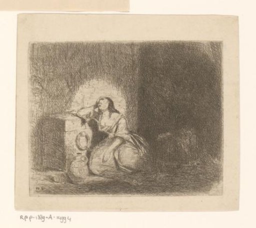 Dungeon with a woman chained to a low wall