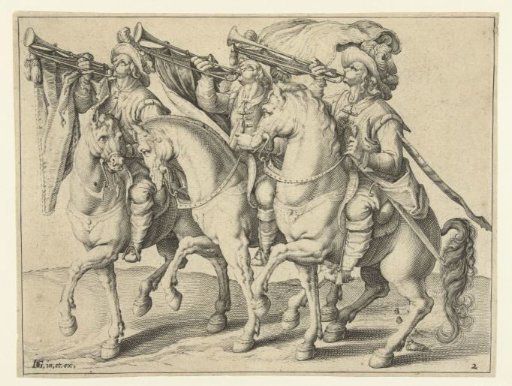Three Military Trumpeters on Horseback