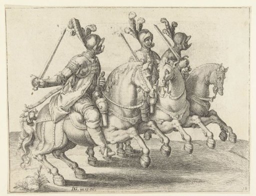 Three Horsemen with Drawn Swords, Facing Left