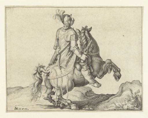 Rider with pistol, seen from behind