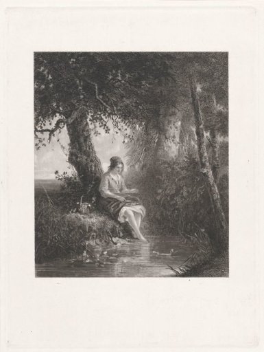 Girl with a basket by the water