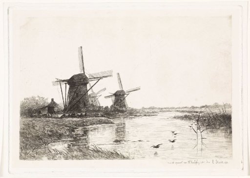 Landscape with three mills along a canal
