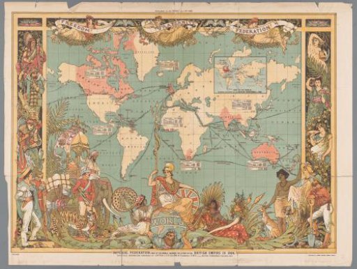 World map with the colonial British Empire, 1886