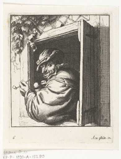 Smoking peasant in a window opening