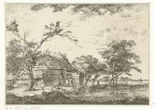 Couple talking by a farmhouse at the water's edge