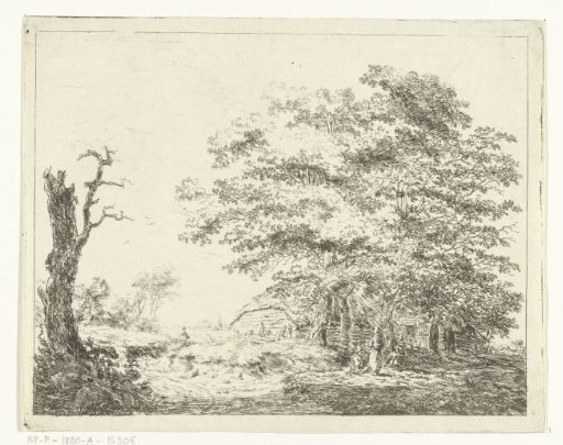 Landscape with farmhouse and figures under trees