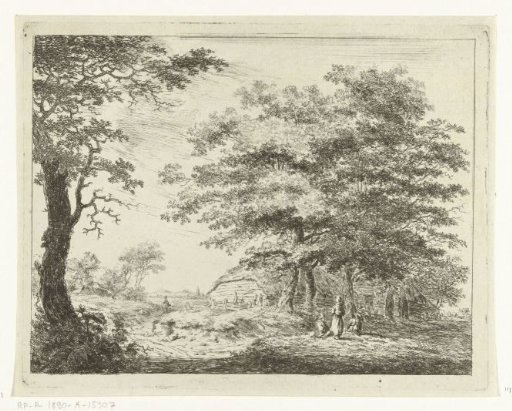 Landscape with farmhouse and figures under trees