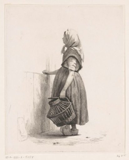 Standing girl with a basket of poultry