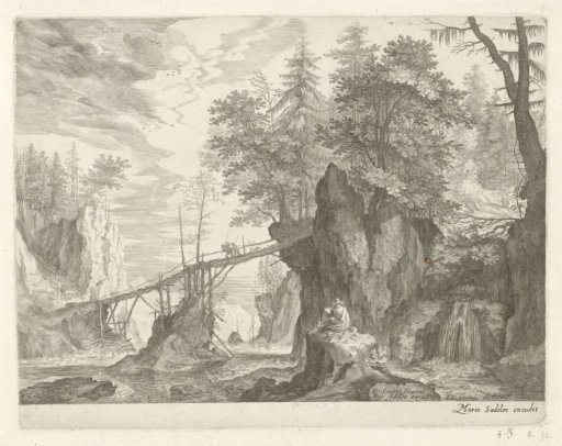 Drawer Sitting on a Stone in Front of a Bridge