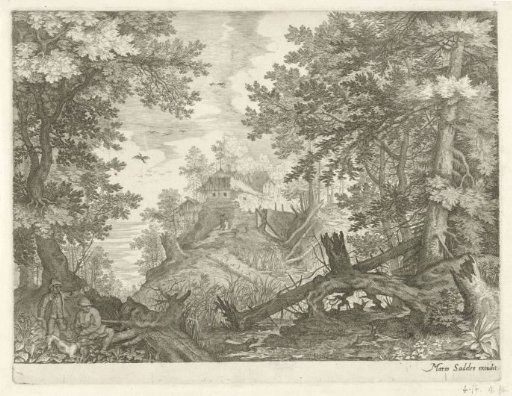 Wooded Landscape with Two Hunters and a Dog