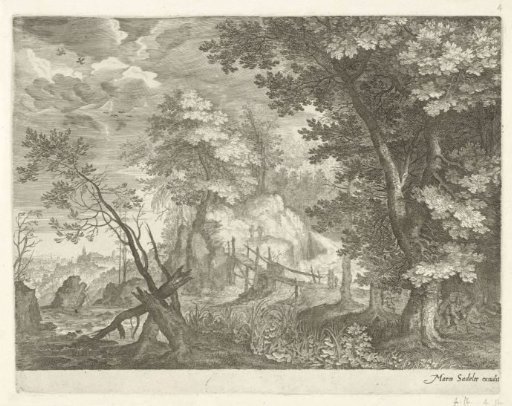 Wooded Landscape with Wooden Bridge