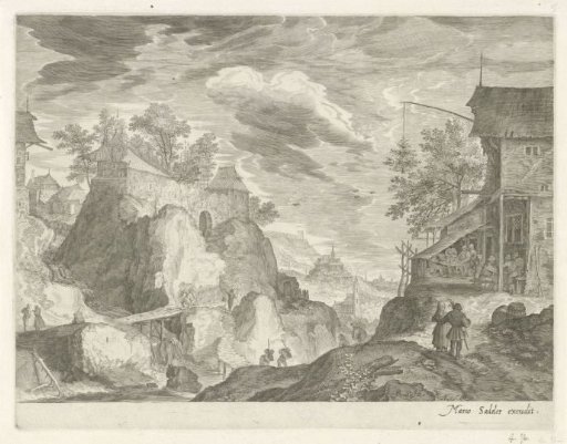 Rocky Landscape with Inn and Houses