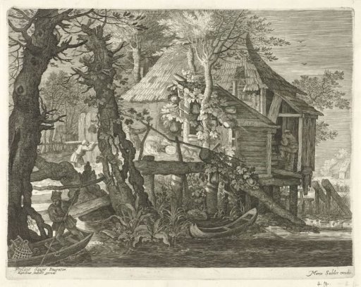 Forest Hut on Piles by a River