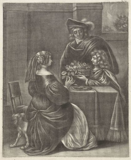 Boy offering a basket of flowers