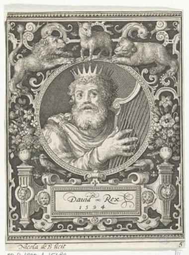 Portrait of King David in a medallion within a rectangular frame with ornaments