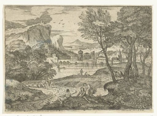 Landscape with three figures along a path