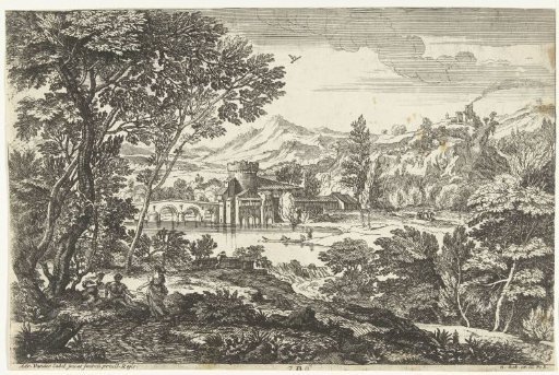 Landscape with three persons under a tree