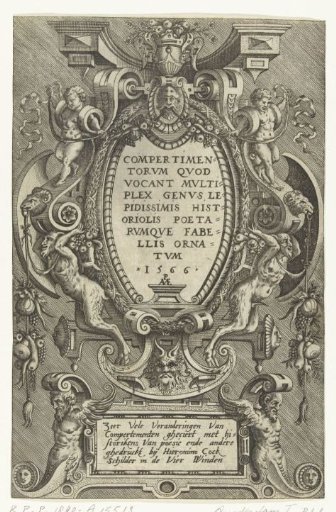 Title page, oval cartouche supported by two satyrs