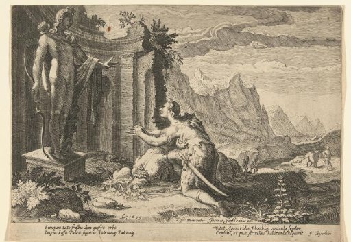 Cadmus asks the Oracle of Delphi what he should do now that he has been unable to find his sister Europa