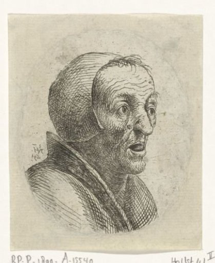 Bust of an old woman with open mouth