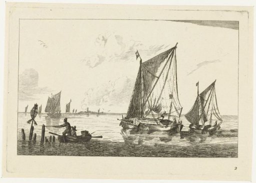 Two sailing ships and a rowing boat