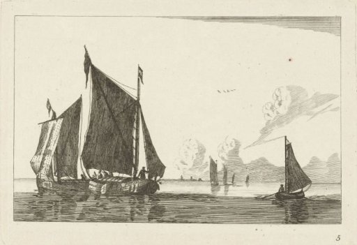 Three sailing ships on calm water
