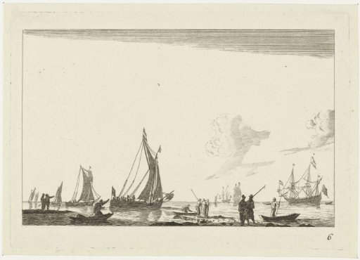 Inland water with various sailing ships
