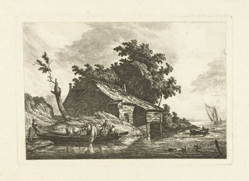 River landscape with ferry at shore