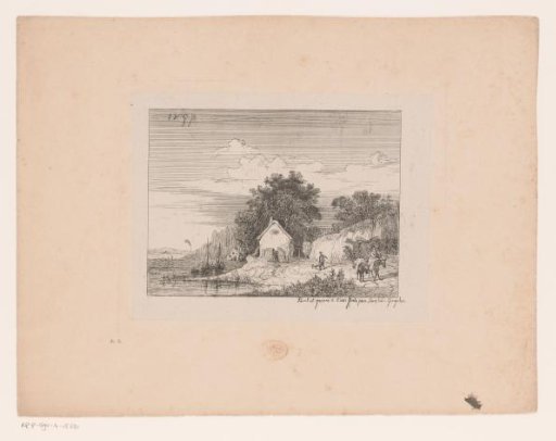 Coastal landscape with a few houses and two boats in the water