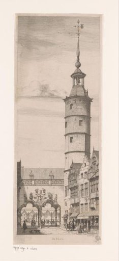 Street view with old buildings and a clock tower