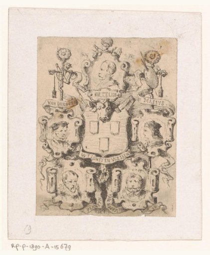 Coat of arms of the Guild of Saint Luke with five portraits around it