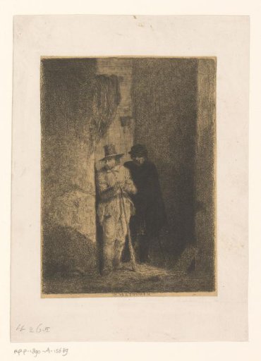 Two men in an alley looking around the corner of a building