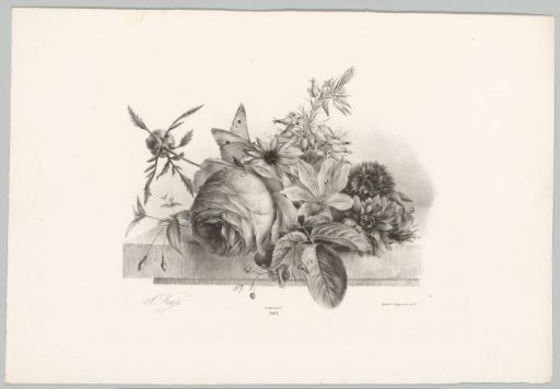 Roses, lilies, bell-shaped flowers, and butterfly
