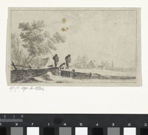 Three fishermen on a bridge